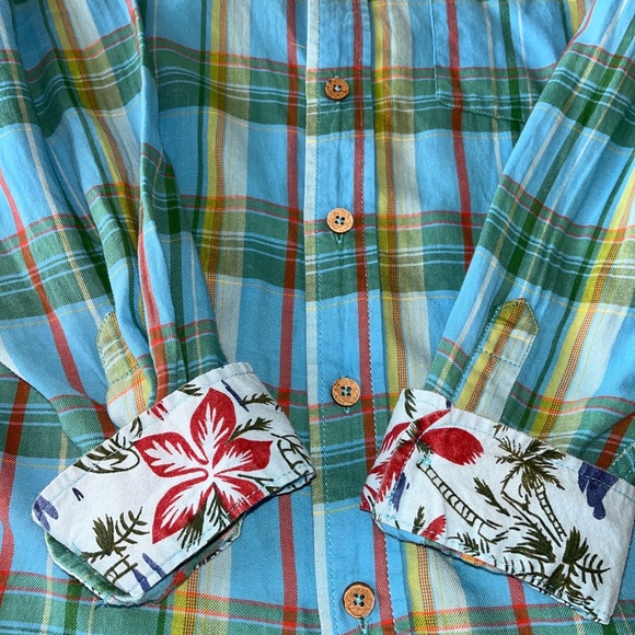 Vintage 1946 Mens Button Down Shirt SXL lt blue Blue Plaid Washed Stoned Beaten - Picture 6 of 8